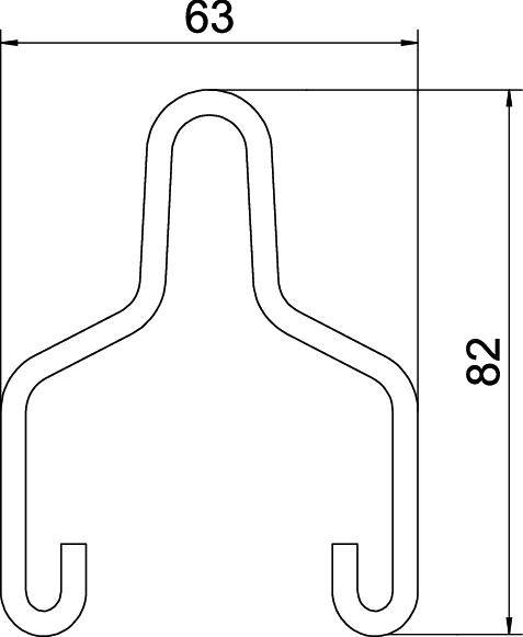 Rysunek techniczny haka o wymiarach 63 mm szerokości i 82 mm wysokości.