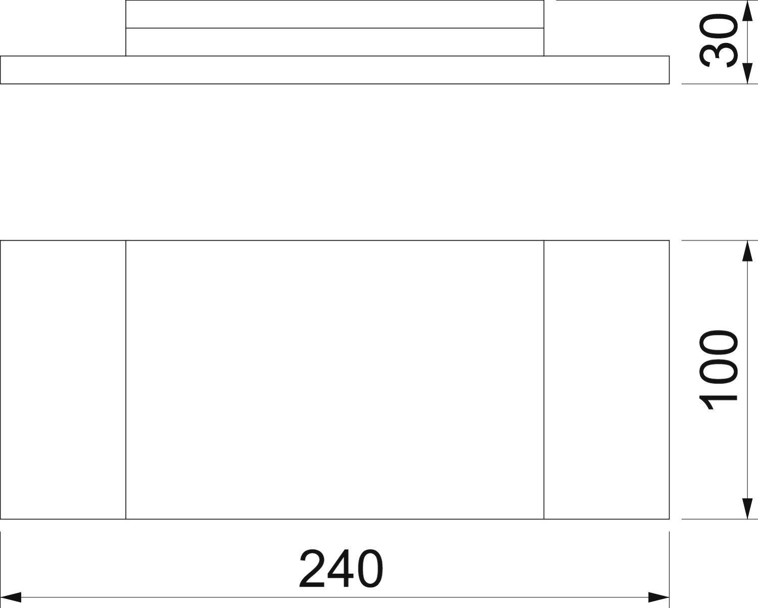 Diagram przedstawia prostokątny widok z góry o wymiarach: szerokość 240 cm i wysokość 100 cm, górna listwa 30 cm.