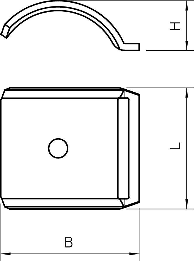Rysunek techniczny giętego profilu metalowego z widokiem z boku i z przodu, z wymiarami H i B.