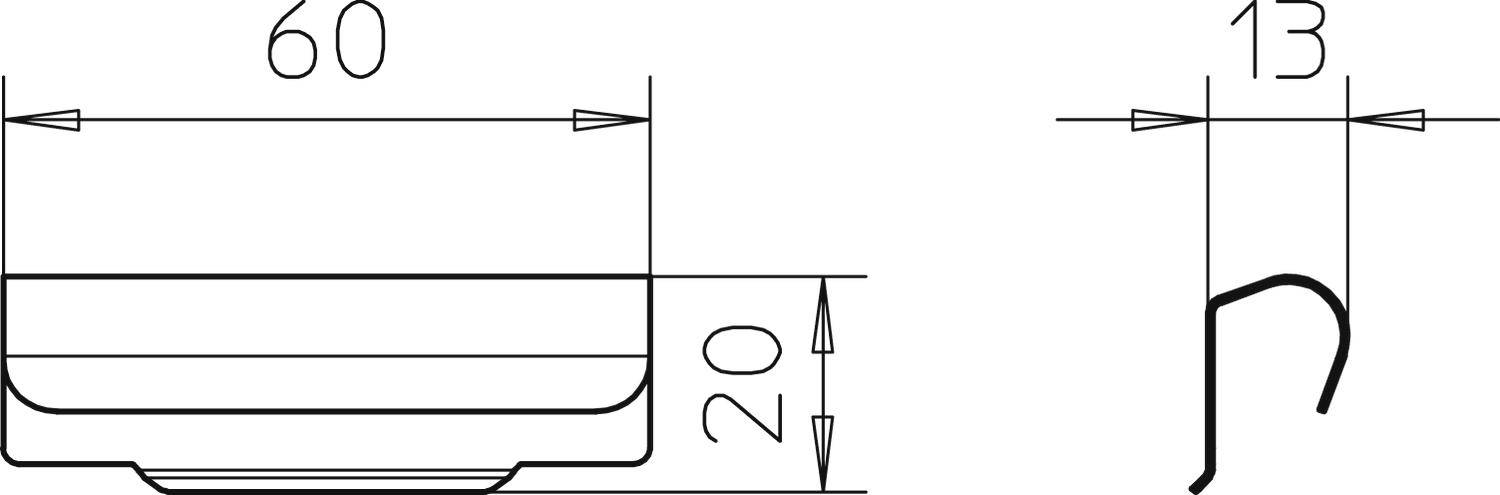 Rysunek techniczny uszczelnienia z wymiarami: szerokość całkowita 60 mm, wysokość 20 mm, wymiar szczegółowy 13 mm. Profil i kształt przedstawione wyraźnie.