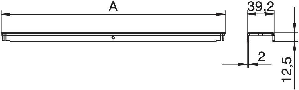 Rysunek techniczny przedstawia podłużny obiekt w widoku z boku, oznaczony jako 'A', z wymiarami '39,2', '2' i '12,5'.