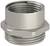 Metalowy adapter z gwintem zewnętrznym, idealny do łączenia dwóch systemów rurowych. Gładka, srebrzysta powierzchnia. Odpowiedni do instalacji sanitarnych.