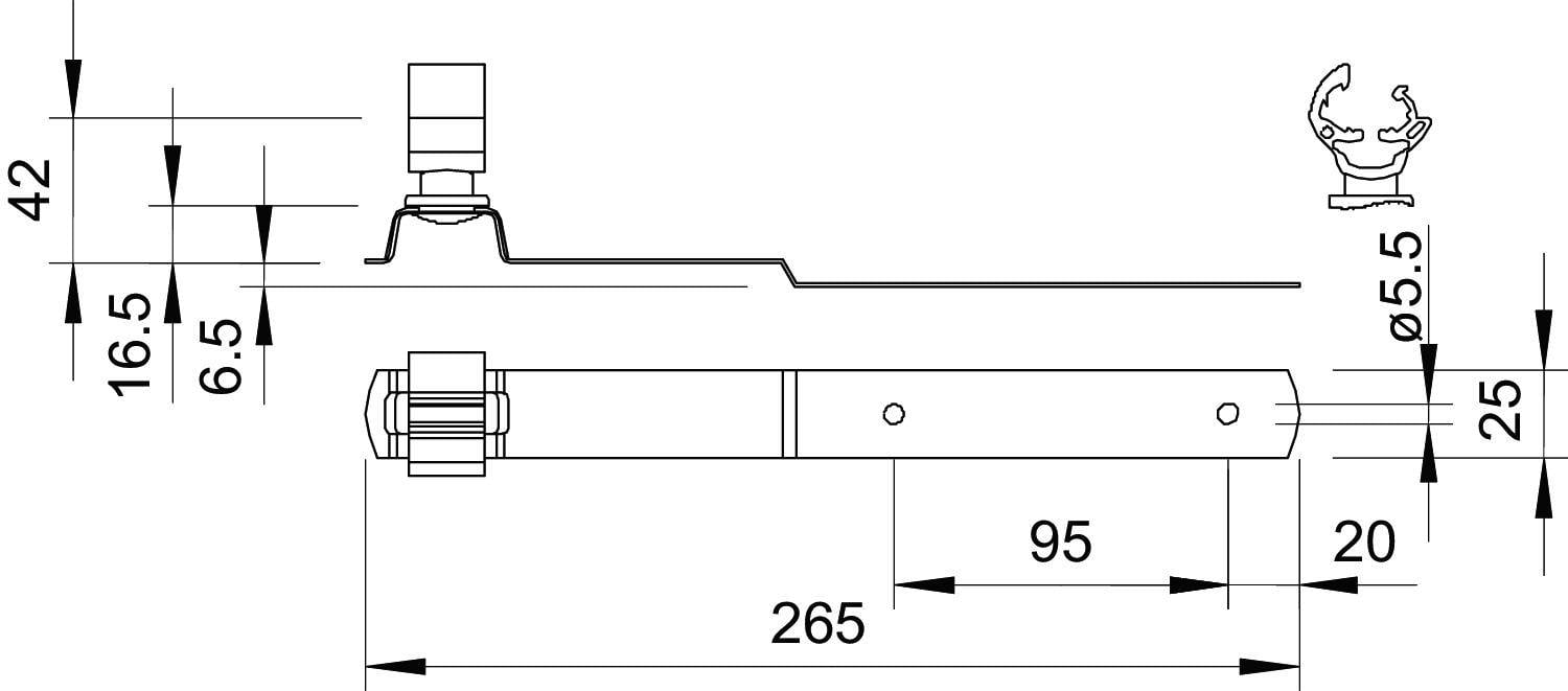 Rysunek techniczny elementu mechanicznego z wymiarami i widokiem przekroju, przedstawiający szczegóły konstrukcji.