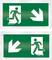 Zielony znak ewakuacyjny z białą postacią biegnącą w prawo. Strzałka wskazuje w prawo w dół.