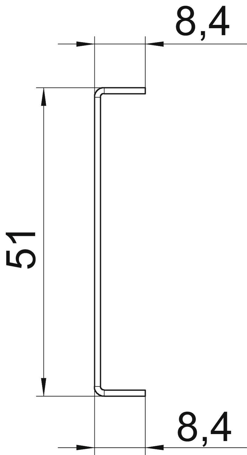 Rysunek techniczny przekroju profilu. Wysokość 51 mm, szerokość 8,4 mm na końcach. Przekrój przedstawia kształt i wymiary.