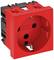 Czerwone gniazdo elektryczne z czarną ramką, przeznaczone do montażu natynkowego. Główną cechą jest rzucająca się w oczy czerwona barwa, przeznaczona do szczególnych zastosowań.