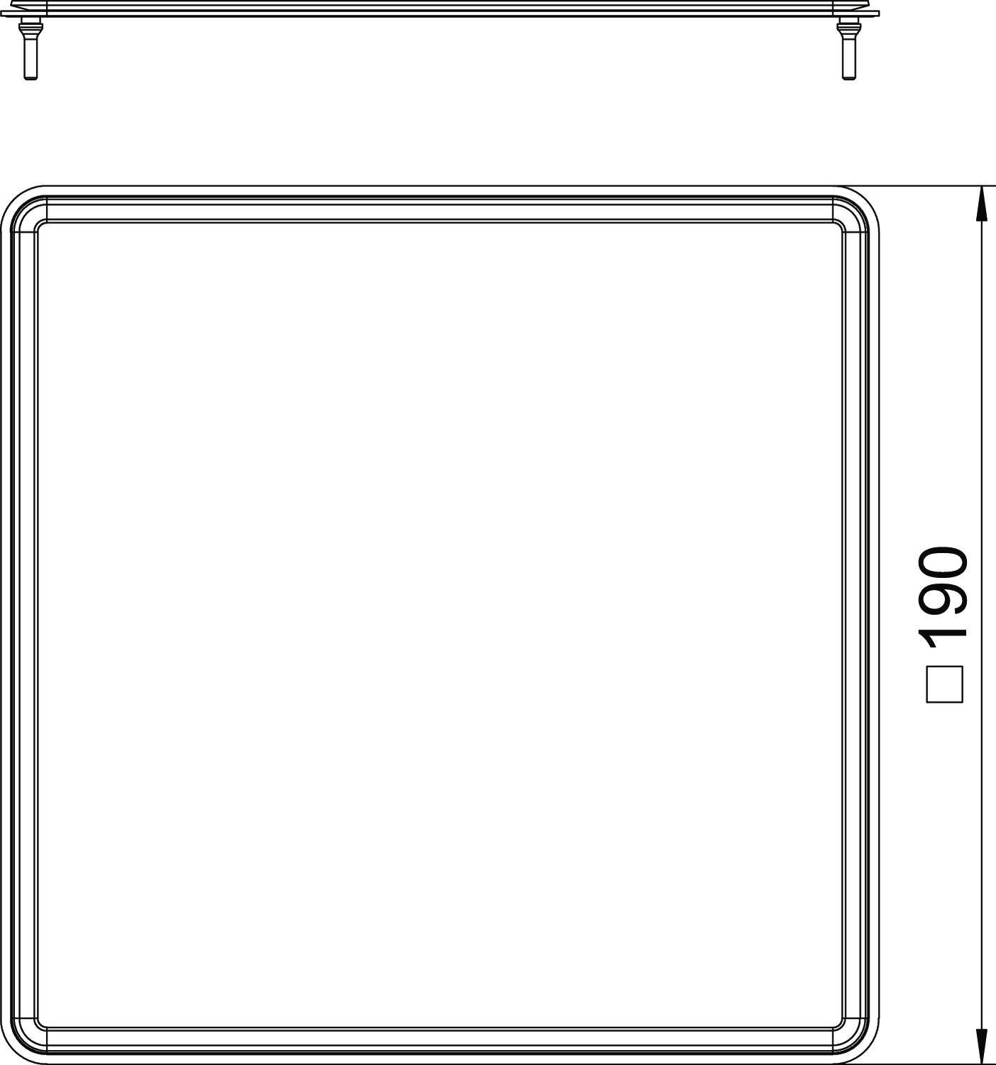 Rysunek techniczny kwadratowego stołu o wymiarach 190 x 190 cm. Widok z boku od góry przedstawia nogi stołu i blat.