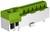 Zielony złącze z 12 miejscami przyłączeniowymi, z otwartym przewodem po prawej stronie, obudowa z tworzywa sztucznego, prostokątny kształt.