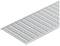 Prostokątna metalowa krata pomostowa z regularnymi, podłużnymi otworami, odpowiednia do zastosowań przemysłowych lub budowlanych.