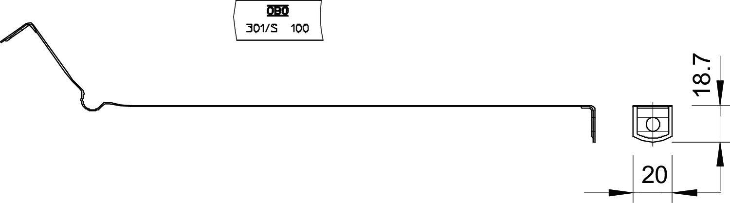 Rysunek techniczny przekroju profilu z wymiarami: wysokość 18,7 mm, szerokość 20 mm. U góry oznaczenie 'DBD 30/75 100'.