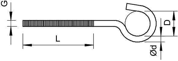 Rysunek techniczny śruby z wymiarami. Długość 'L', średnica 'D' i 'ød', gwint 'G'.