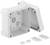 Otwarty biały plastikowy box przyłączeniowy z zdejmowalną pokrywą i dwoma okrągłymi zatyczkami zamykającymi.