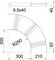 Rysunek techniczny prostokątnego łuku trasy kablowej z promieniami: R250, wysokość całkowita 300 mm, szerokość 50 mm, strefy śrub 9,5x40 mm.
