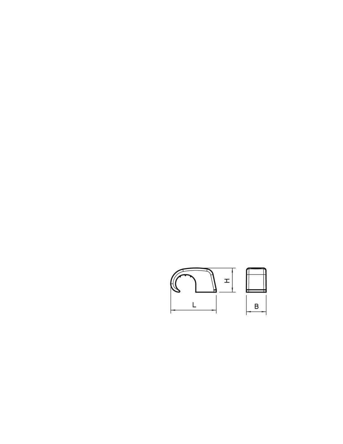 Rysunek techniczny profilu w kształcie litery U z oznaczeniami wymiarów 'L' (długość), 'B' (szerokość) i 'H' (wysokość).