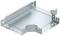 Ocynkowany odcinek metalowego kanału kablowego o kształcie litery T z bocznymi otworami do łączenia z innymi odcinkami kanału.