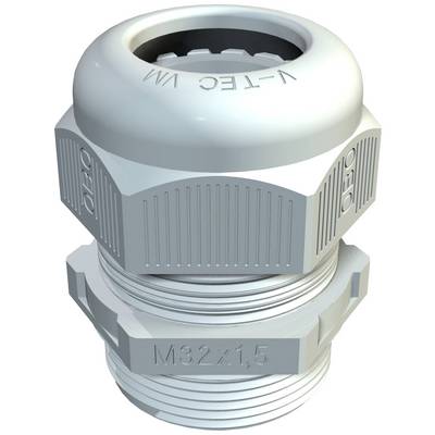 Szare złącze kablowe z napisem 'M32x1,5' i 'V-TEC VM', przeznaczone do montażu i zabezpieczenia kabli w instalacjach elektrycznych.