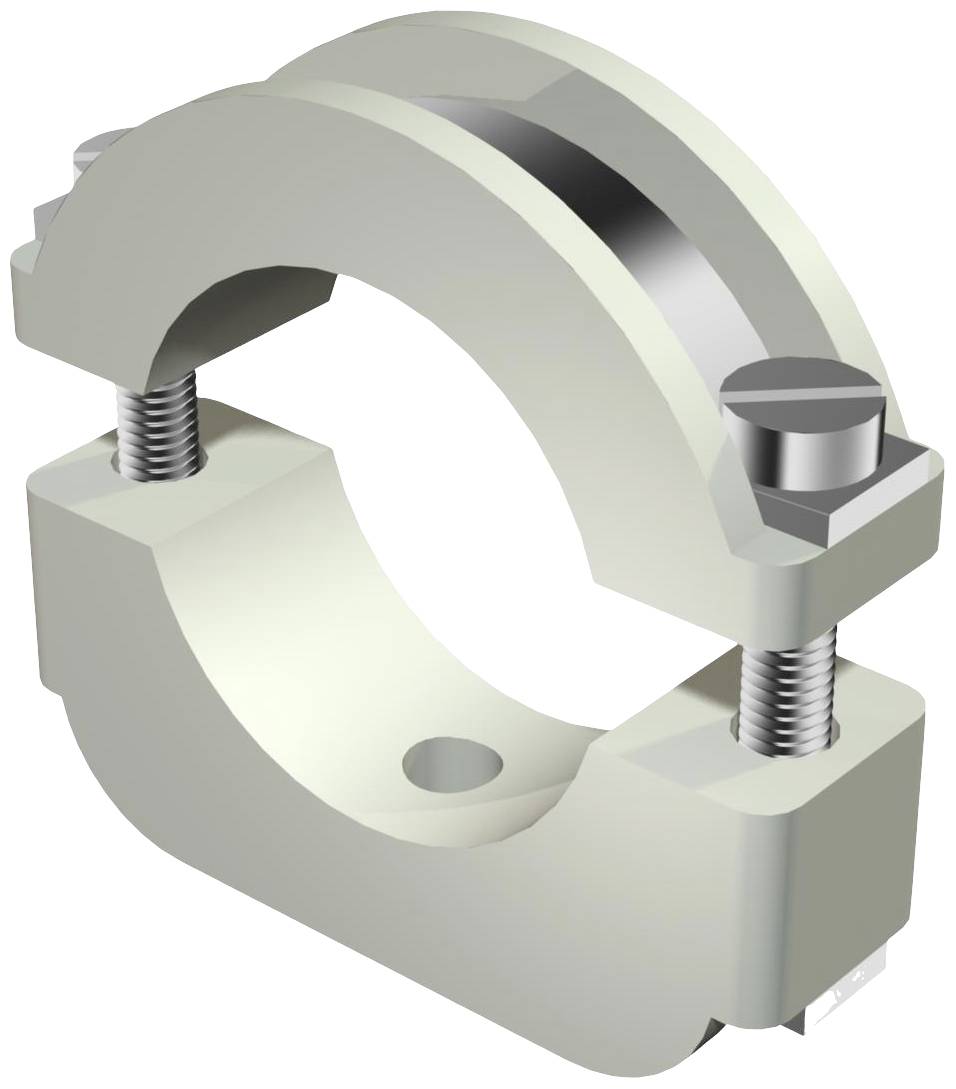 Rysunek przedstawia srebrną złączkę falistą, składającą się z dwóch półkoli połączonych śrubami.