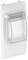 Biała, prostokątna osłona z składaną, przezroczystą pokrywą chroniącą włączniki elektryczne lub gniazdka.