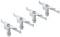 Cztery srebrne uchwyty w rzędzie, każdy z cylindrycznym punktem mocowania, zamontowane na płaskiej podstawie.