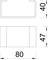 Diagram przedstawia przekrój poprzeczny i widok z góry prostokątnego elementu. Wymiary wynoszą 80 mm szerokości, 47 mm wysokości, 40 mm głębokości.