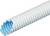 Rura osłonowa z białego tworzywa sztucznego z niebieskim wnętrzem, elastyczna i żebrowana, odpowiednia do ochrony przewodów lub odprowadzania ścieków.