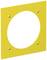 Żółta płyta kwadratowa z centralnym, okrągłym wycięciem i czterema otworami w narożnikach. Odpowiednia do celów montażowych.