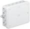 Biała puszka rozgałęźna z tworzywa sztucznego z zdejmowaną pokrywą, odpowiednia do instalacji elektrycznych o napięciu 400V i stopniu ochrony IP55.