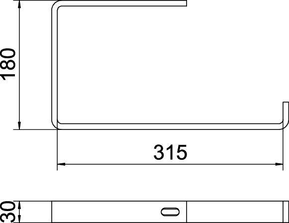 Rysunek techniczny prostokątnego profilu metalowego. Wymiary: wysokość 180 mm, szerokość 315 mm, głębokość 30 mm.
