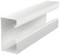 Metalowy profil U, biały, widok z boku, otwarty z jednego końca. Stosowany w konstruktywnych rozwiązaniach budowlanych, zarządzaniu okablowaniem lub produkcji mebli.