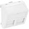 Białe, prostokątne natynkowe pudełko instalacyjne z dwoma nachylonymi złączami kablowymi, przeznaczone do stosowania w instalacjach sieciowych.