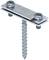 Element łączący metalowe części z dwoma śrubami u góry i długim prętem gwintowanym poniżej; służący do mocowania elementów konstrukcyjnych.