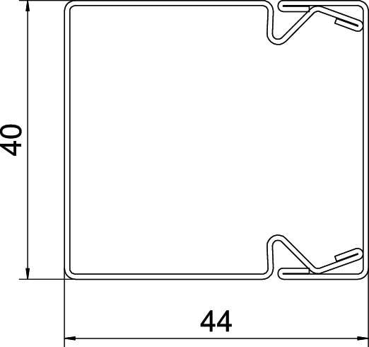 Techniczny diagram przedstawia profil kwadratowy o wymiarach: 40 mm wysokości, 44 mm szerokości.