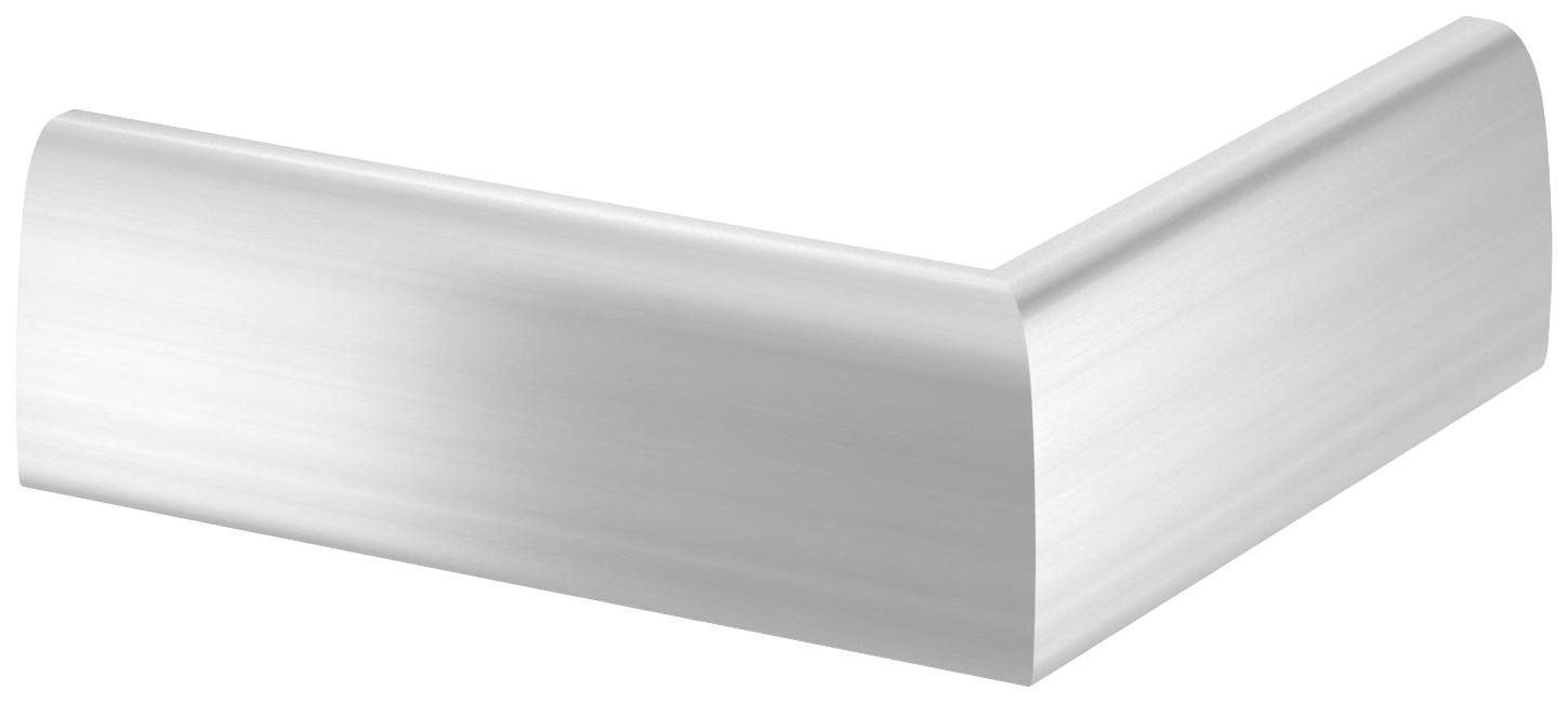 Prostokątny kątownik aluminiowy, błyszczący i gładki, w kształcie litery L. Odpowiedni do zastosowań w konstruktorstwie lub meblarstwie.