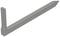 Szary, trójwymiarowy, metalowy kątownik w kształcie litery L, zakończony ostrym końcem, przedstawiony na białym tle.