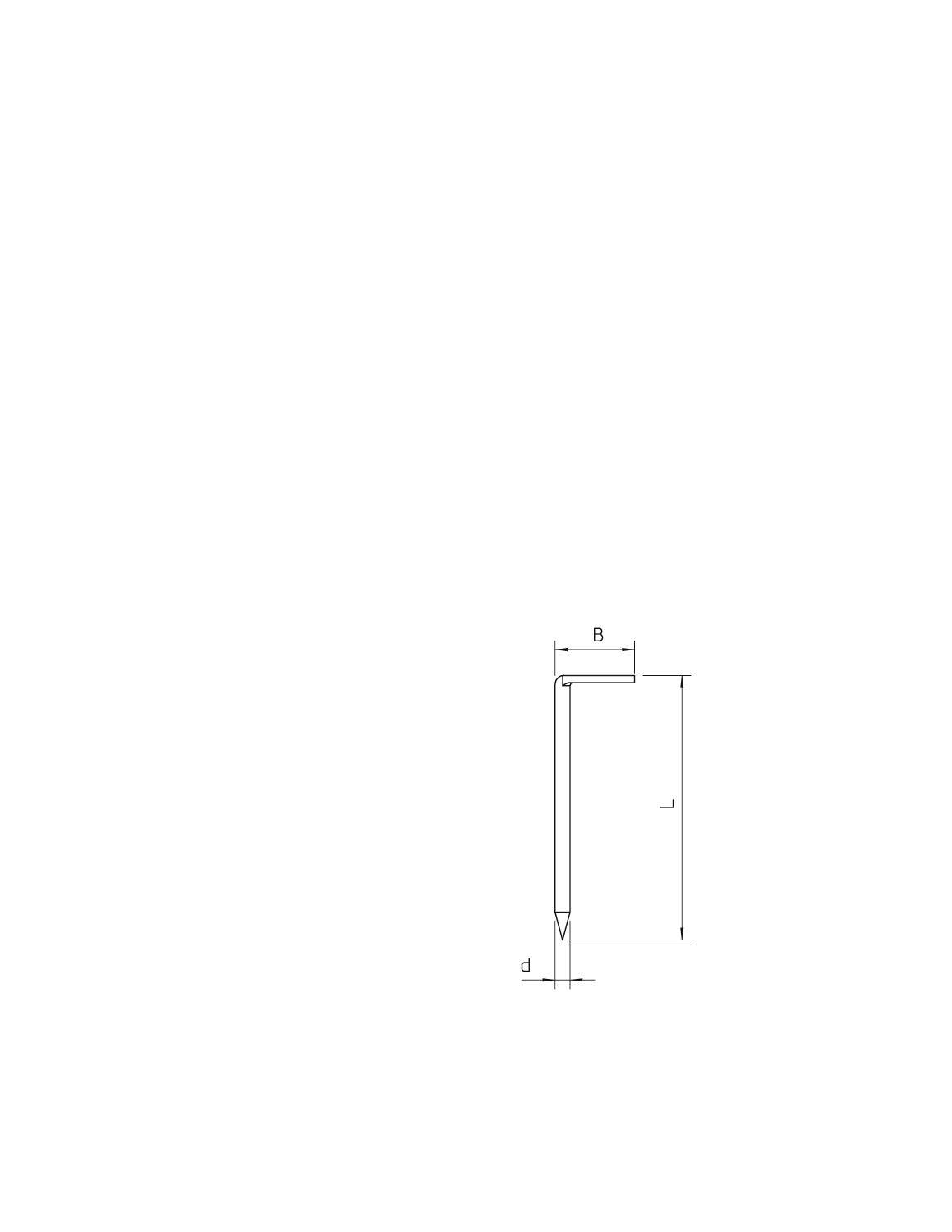 Diagram haka z wymiarami: B (szerokość), L (długość), d (średnica). Przedstawia wymiary produktu do zastosowań technicznych.
