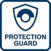 Logo 'Protection Guard' z wyStylizowaną tarczą i okiem pośrodku.