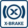 Obraz przedstawia logo z napisem 'X-BRAKE'. Stylizowana litera 'X' jest umieszczona w kole między dwoma półkolami.