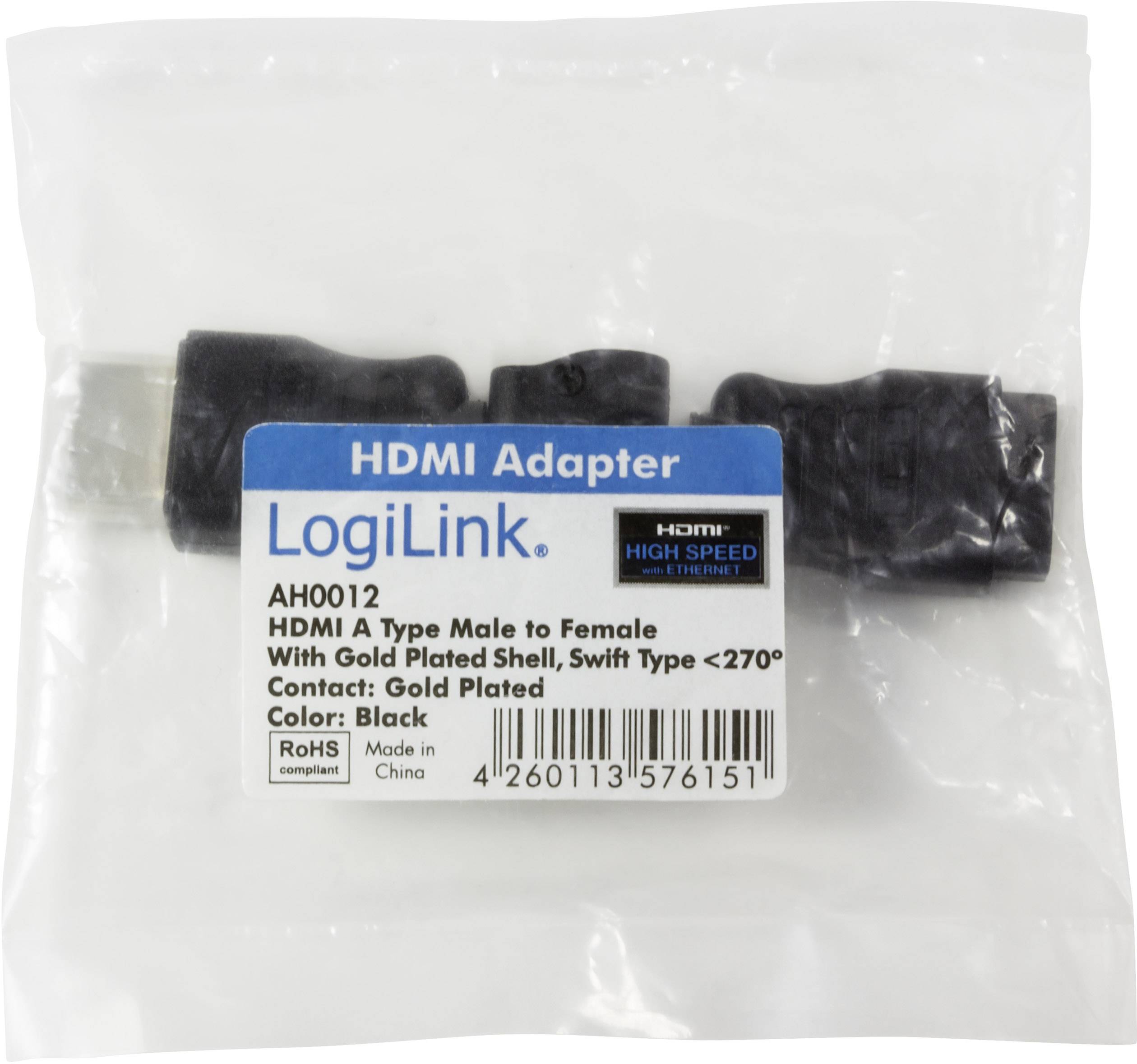 Adapter HDMI LogiLink w oryginalnym opakowaniu, łączący wtyk HDMI typ A z gniazdem, ze stykami pozłacanymi, kolor: czarny.