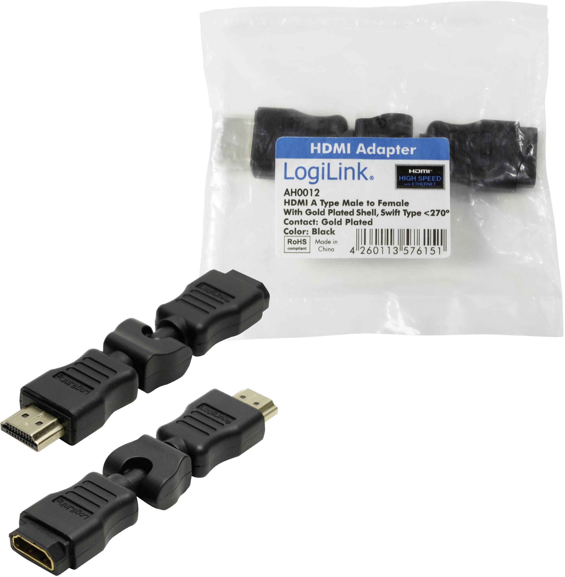 Adapter HDMI firmy LogiLink, typ A (wtyk na gniazdo), pozłacany, w opakowaniu. Kolor: Czarny.
