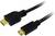 Kabel HDMI na Mini-HDMI, czarny, do przesyłania sygnałów audio i wideo, z standardowym złączem i mniejszym złączem Mini.