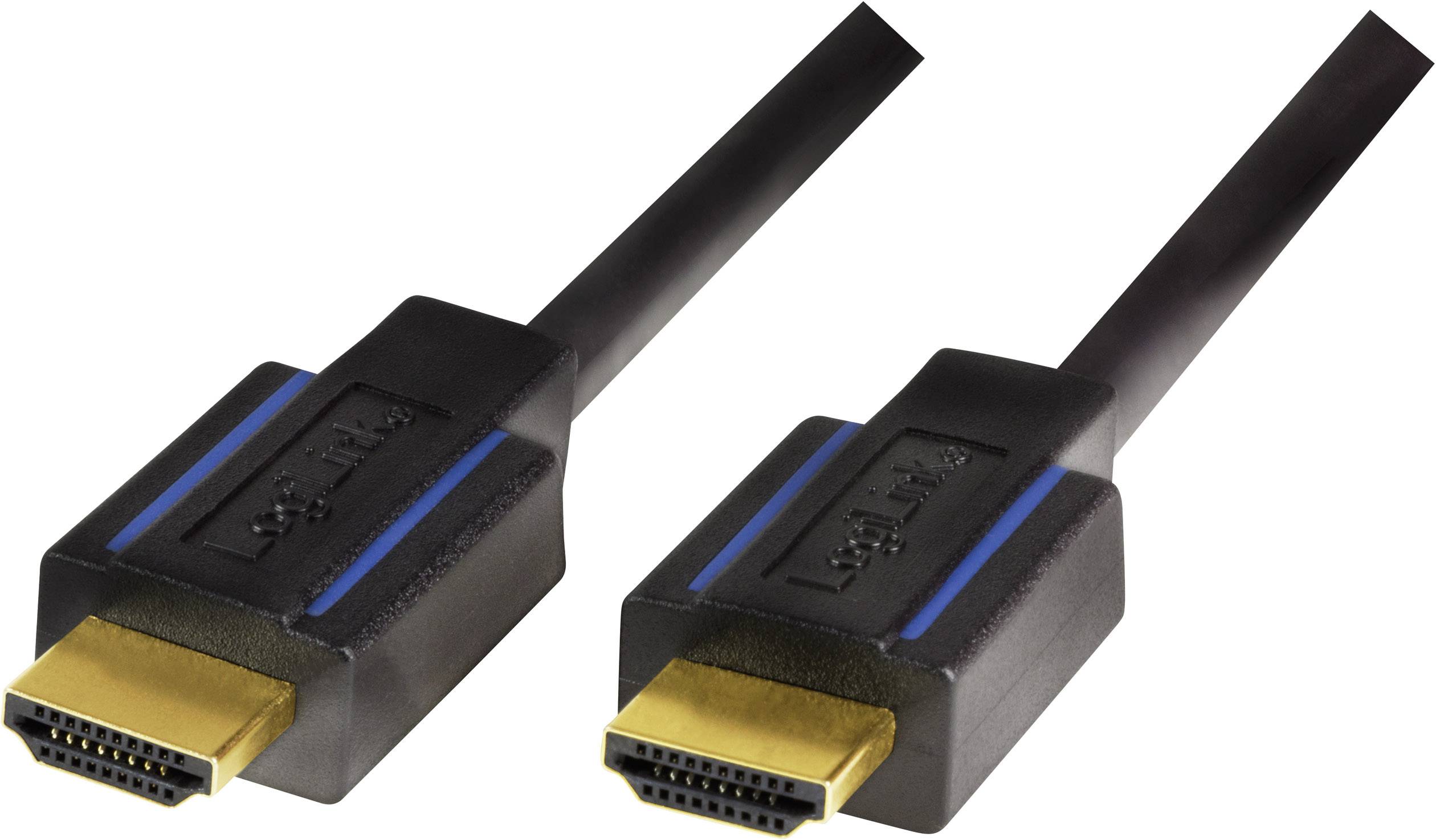 Dwa czarne wtyczki kabla HDMI ze złotymi stykami. Obe wtyczki są umieszczone obok siebie, prezentując strukturę złączy.