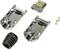 Zestaw wtyczki USB z elementami metalowej obudowy, złączem wtyczki USB, dwoma śrubami i czarną osłoną kabla.