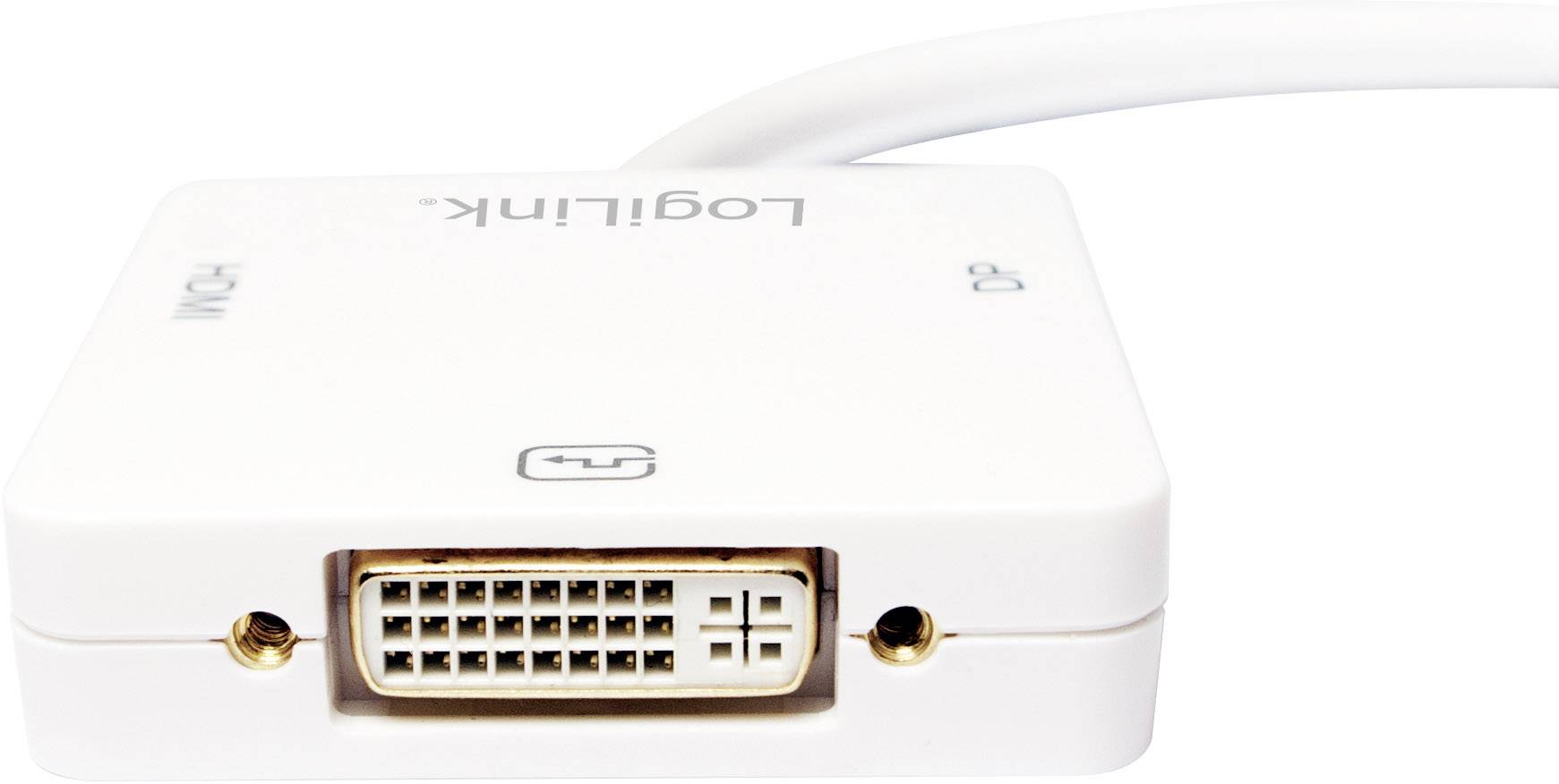 Biały adapter LogiLink z HDMI na DVI. Na górze widoczne jest logo LogiLink, na dole znajduje się złącze DVI.