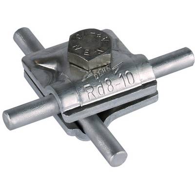 Dwie metalowe pręty ułożone w kształcie krzyża, ze zaciskiem pośrodku, zabezpieczone śrubą sześciokątną.