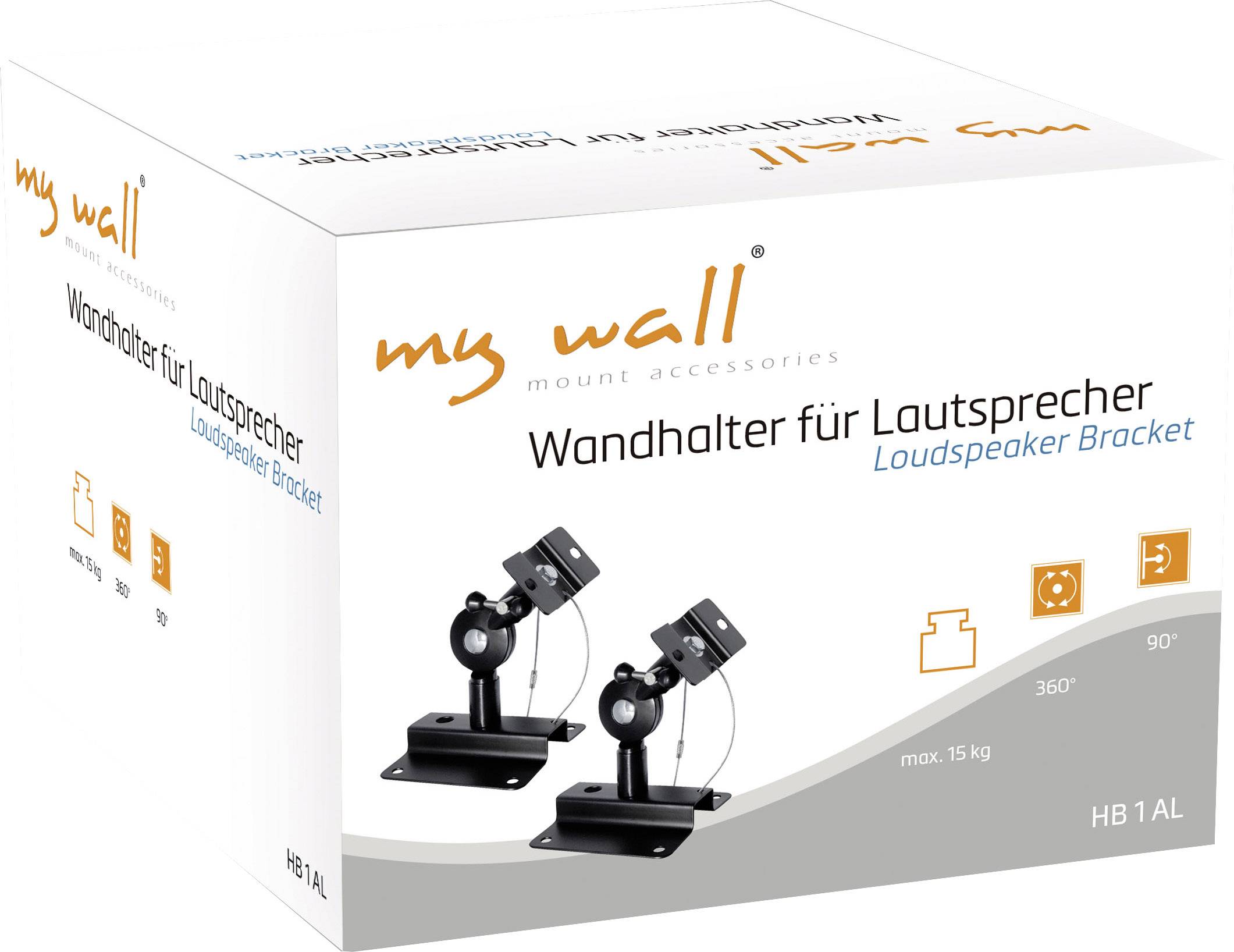 My Wall HB1AL Настінне кріплення для колонки HB1AL, поворотне, поворотне, 15 кг, чорний, 2 шт.