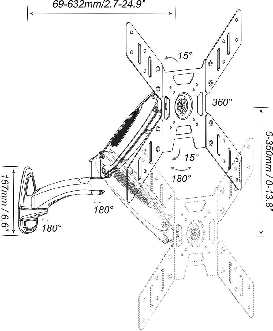 Настінне кріплення для телевізора My Wall HL13-2L з газовою технологією, змінна відстань від стіни 94,0 см (37 дюймів) - 127,0 см 
