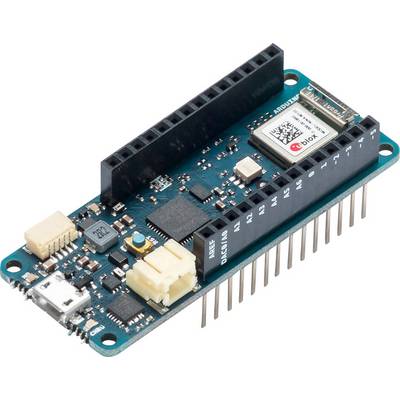 Zielona płytka Arduino z różnymi elementami elektronicznymi, pinami i złączem USB leży na białej powierzchni.
