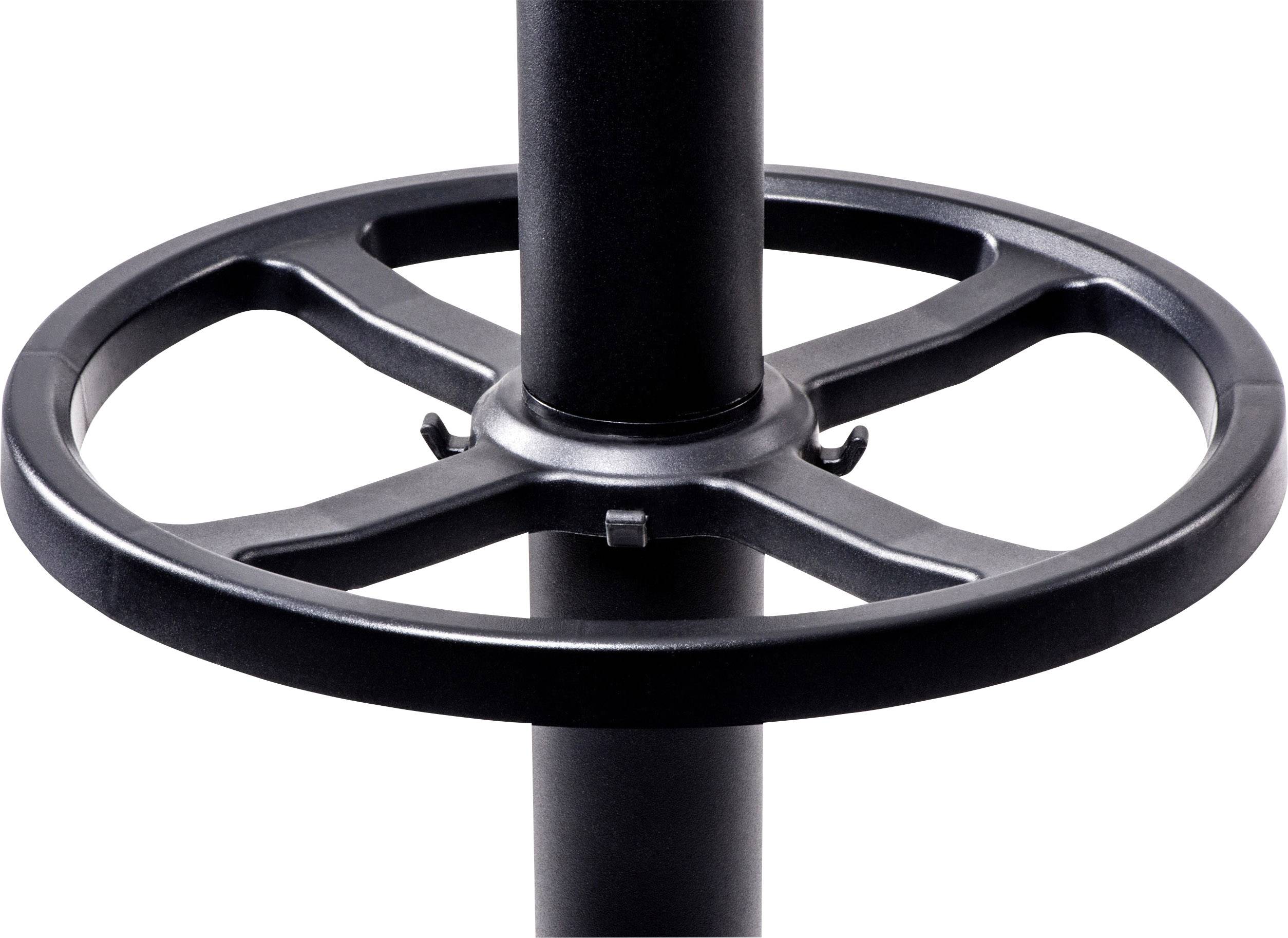 Czarny metalowy pierścień podnóżka na krześle zapewniający ergonomiczny komfort, redukujący nacisk na nogi i wspierający prawidłową postawę.