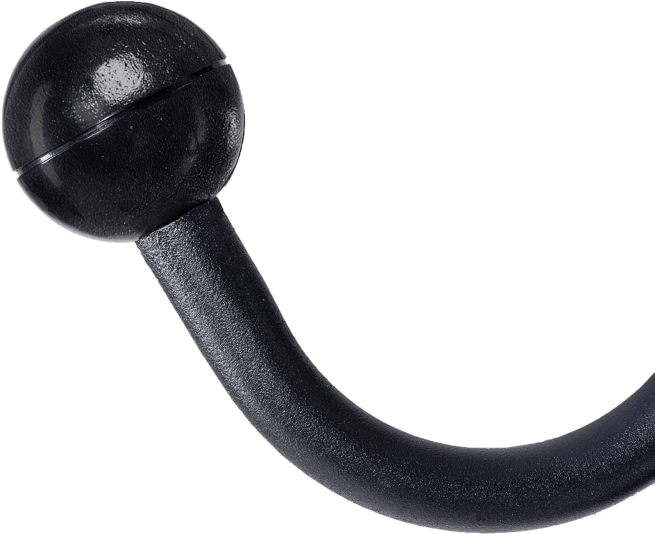 Czarny hak z metalową główką, zakrzywiony, na białym tle.