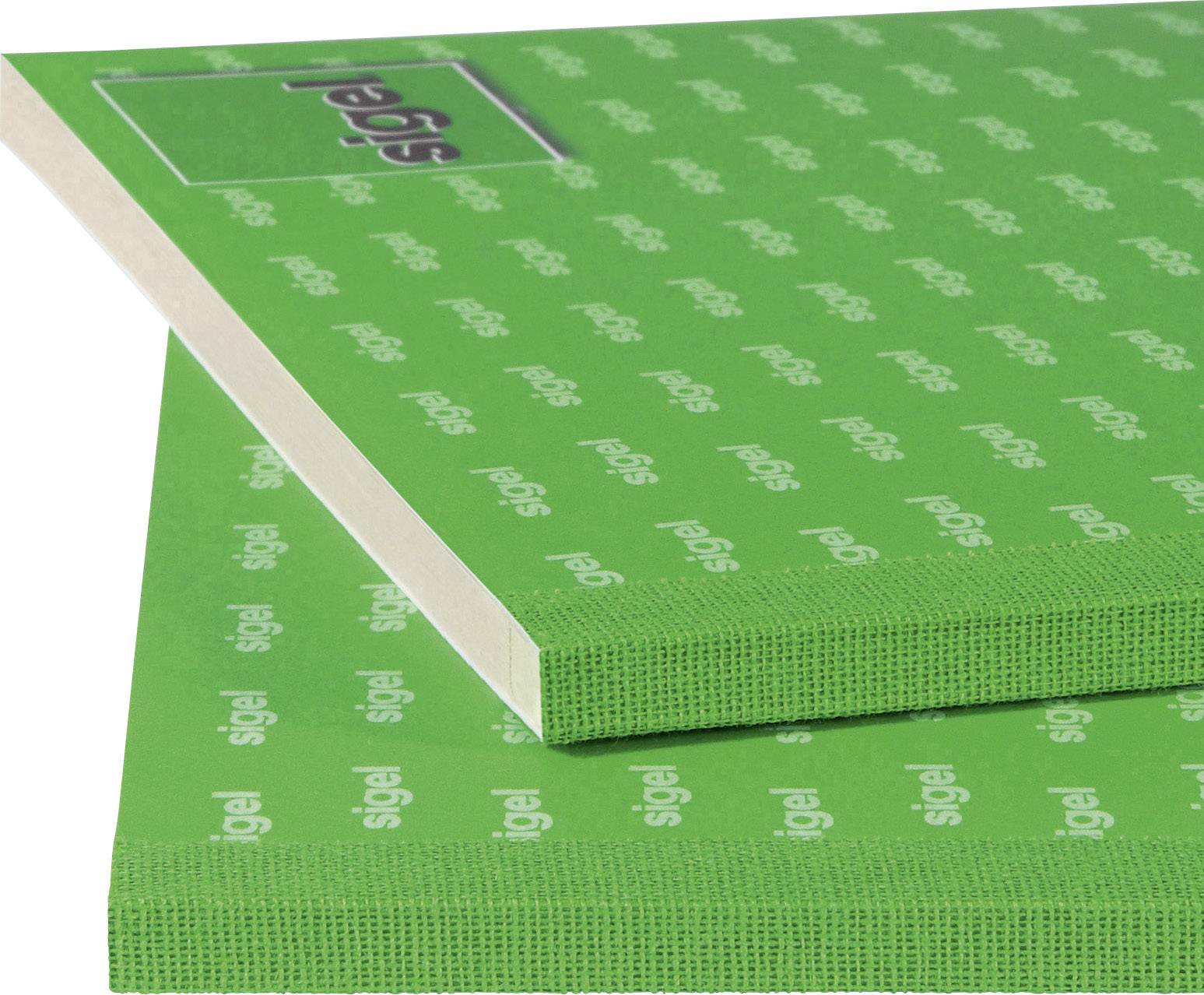 Dwa zielone bloki z białym logo 'Sigel', ułożone jeden na drugim. Idealne do sporządzania notatek i artykułów biurowych.